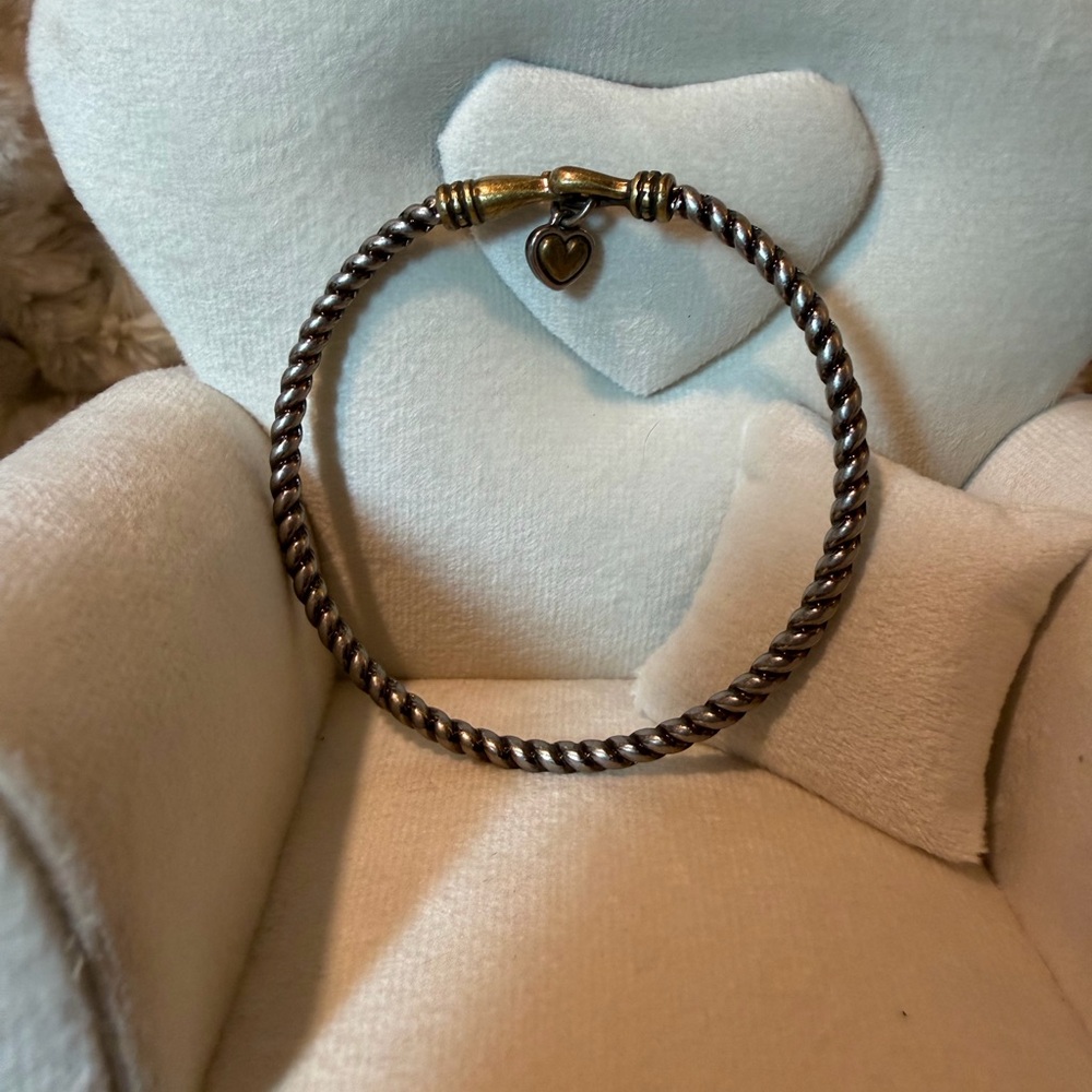 Brighton Two-Tone Brass and Silver Heart Charm Twist Bangle Bracelet